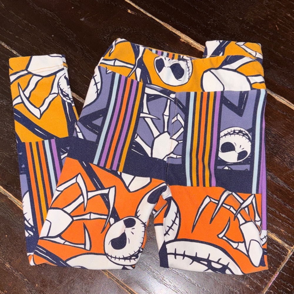 LuLaRoe Kids Leggings - Orange, Blue, White Skeleton Print